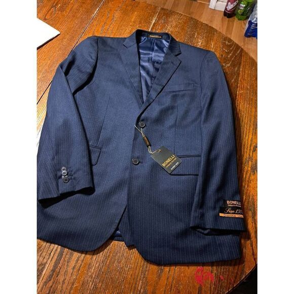 New 40R Umlerto Bonelli 1303 St Angelo Blue Pinstripe Suit Coat Blazer Vest NWT - Picture 1 of 8